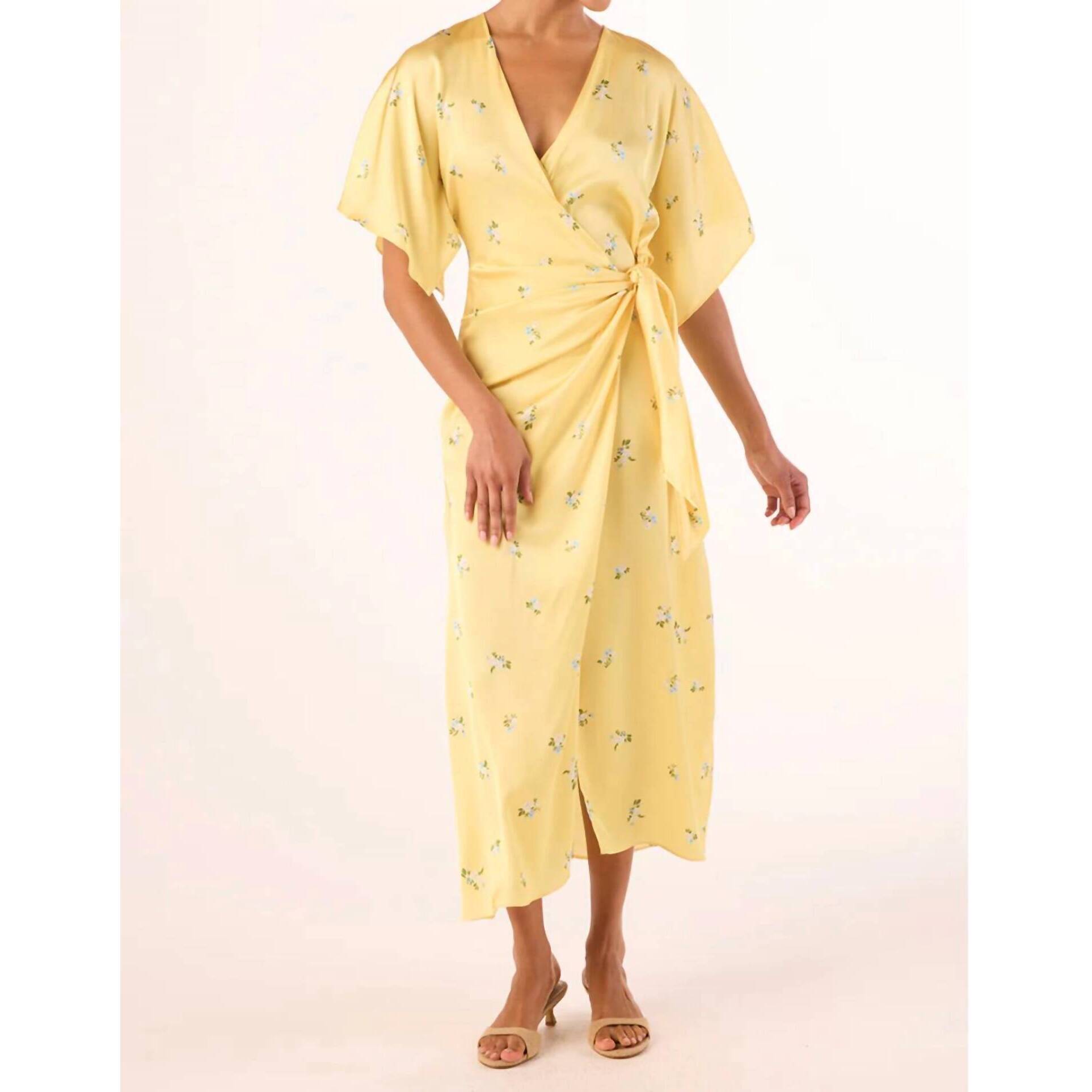 New Misa Los Angeles Hadassa Midi Dress In Space Ditsy Yellow
